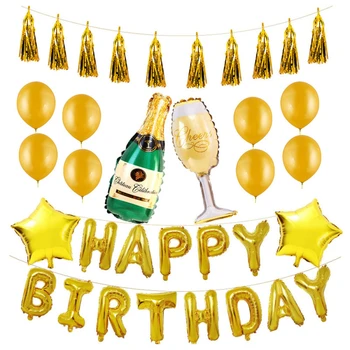 

35pcs/lot 16inch Rose Gold Happy Birthday Letter Foil Balloons Champagne Glass Bottle Baby Shower Celebration Party Decorations