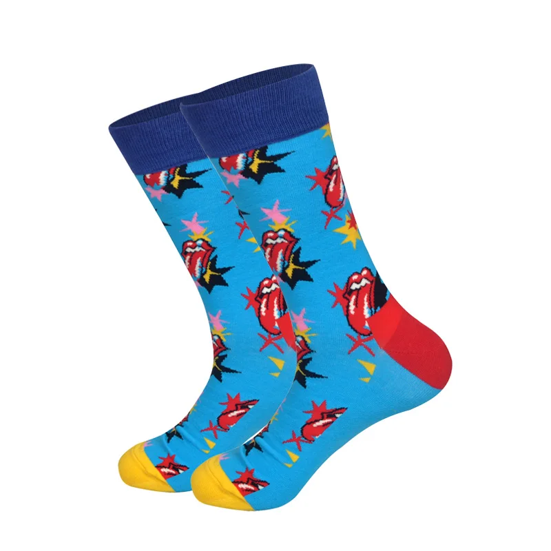 LIONZONE/Новинка года; длинные гольфы для мужчин; дизайнерские носки в стиле хип-хоп; хлопковые носки с изображением животных, фруктов, смешанных языков - Цвет: Blue Tongue