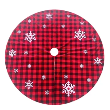 

Red and Black Plaid Snowflake Christmas Tree Skirt Double-Layer Buffalo Plaid Tree Skirt