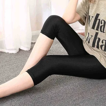 

Women's Seven-point Large Size Glossy Trousers Elastic Thin Summer Trousers and Seven-point Skinny Legging
