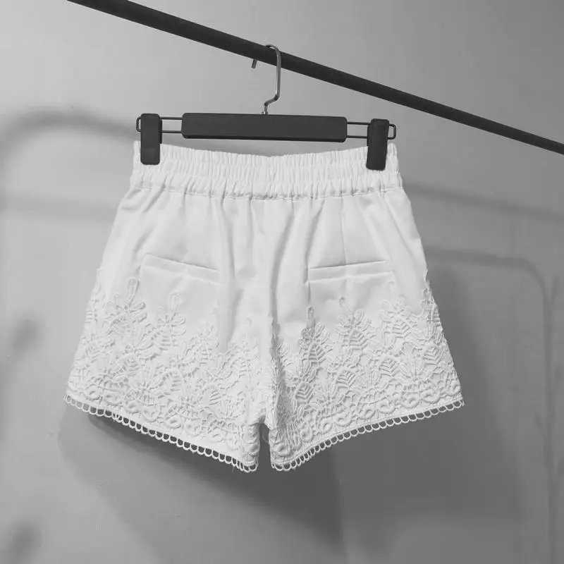 Spring Summer Lace Shorts Women Clothes Casual Harajuku High Waist Mini Shorts Feminino Loose Straight Wide Leg Shorts Q4014