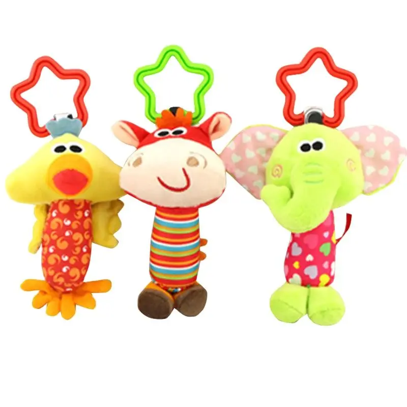 

Baby Toys Rattle Tinkle Hand Bell Multifunctional Plush Toy Baby Stroller Rattles Toy Duck, Fawn, Dog