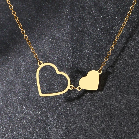 Steel Necklaces Double Heart Lovely Pendant Fashion Chain Fine Charm Choker Necklace For Women Jewelry Party Gifts NEW
