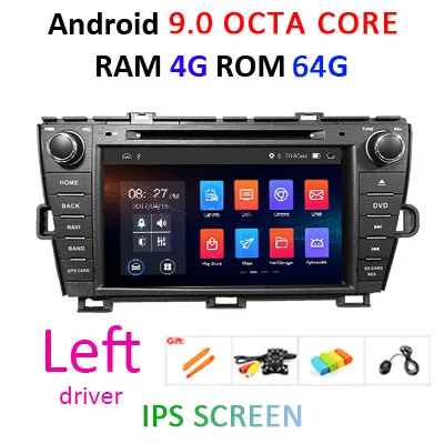 4G 64G ips DSP Android 9,0 AV выход автомобильный dvd-плеер для Toyota Prius 2009-2013 gps-навигация, радио, стерео Мультимедийный ПК - Цвет: 4G 64G  Left