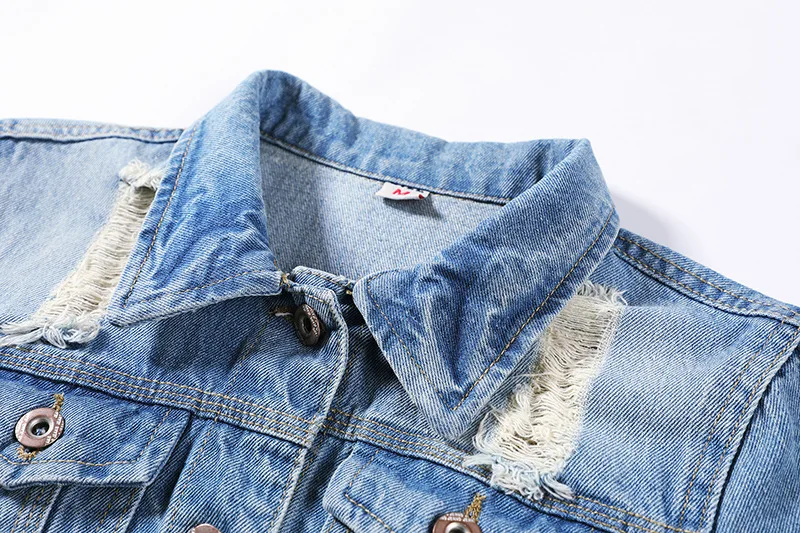 Denim jacket women's short slim Korean version of the new slim student long-sleeved denim jacket with holes in large size goth