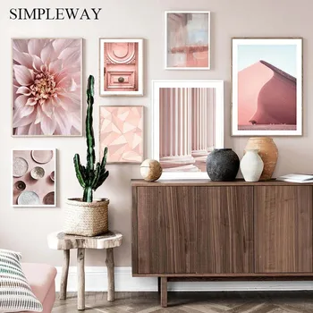 

Wall Art Pink Abstract Poster Nordic Style Nature Landscape Canvas Print Scandinavian Decoration Picture Modern Home Room Decor