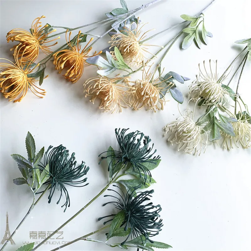 3 головки/ветка Leucospermum искусственные цветы для свадебного украшения Флорес Искусственные пластиковые искусственные цветы