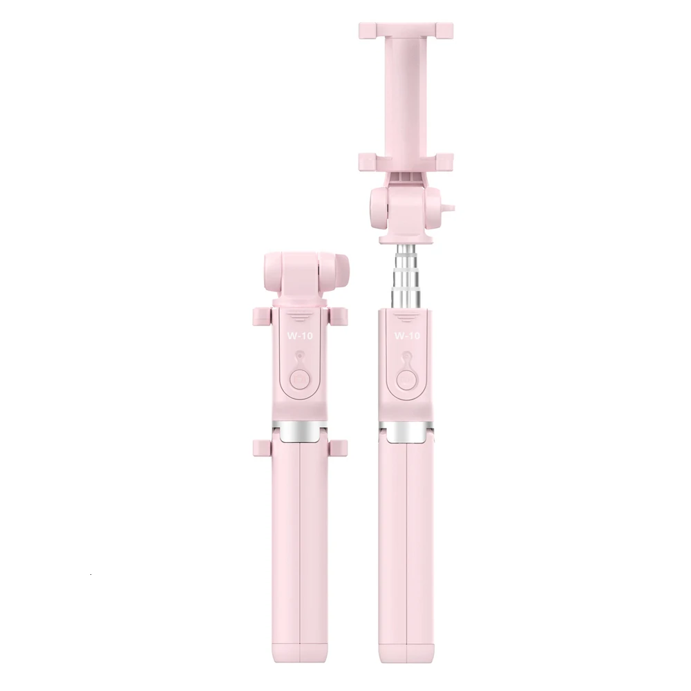 W10 Handsfree Bluetooth селфи палка для iPhone 11 MAX PRO XS MAX XR для samsung/huawei Selfiestick держатель штатива складной - Цвет: Розовый
