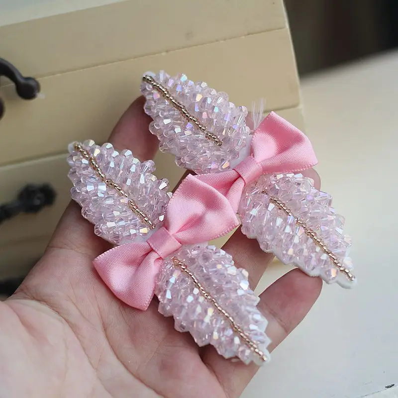 

1Pcs Pink Bowknot Handmade 3D Sequin Beads Applique Patch Floral Handmade Lace Patch for Wedding Party Dress Tops LSHB172