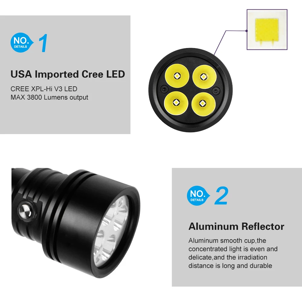 Powerful Scuba Diving Flashlight 3800LM XPL-Hi V3 LED 18650 Diving Flashlight Torch Underwater 150m IP68 Led Diving Torch Lamp