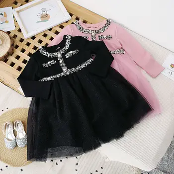 

2 3 4 5 6 7 Years Toddler Girls Dress Korean Fashion Long Sleeve Mesh Stitching Princess Dress for Girl New Kids Clothing 2020