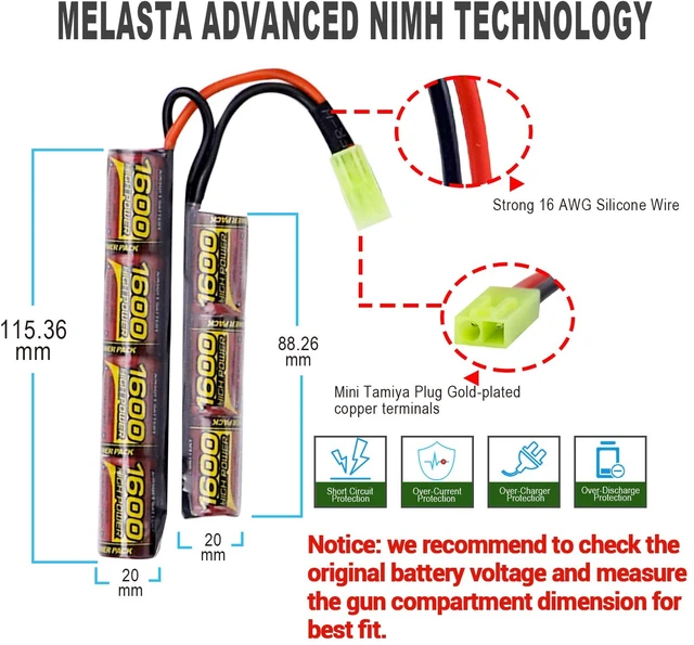 Batterie 8.4V 1600mAh NiMH Batterie pour airsoft avec connecteur