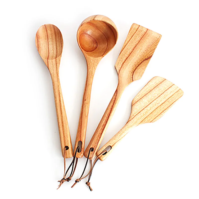 4 Piece Kitchenware Wooden Shovel Spoon Cooking High Temperature Rice Long Handle Spatula | Дом и сад