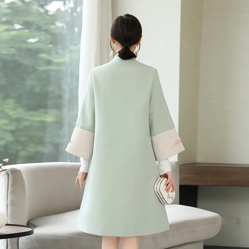 Зимняя плотная стеганая Улучшенная Китайская одежда Cheongsam модная шерстяная куртка большого размера в стиле ретро с вышивкой плащ