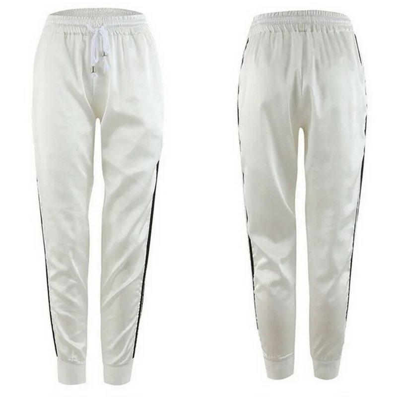 Vertvie Highlight спортивные штаны с большим карманом, Женские глянцевые брюки с лентами, Харадзюку, беговые штаны в полоску с высокой талией - Цвет: Style1-White