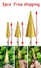 Factory sale 3pcs 1/4 Step Cone Taper Drill Bit Set Hole Cutter Metric Titanium Coated Metal Hex Stepped Drill Bits 4-12/20/32mm