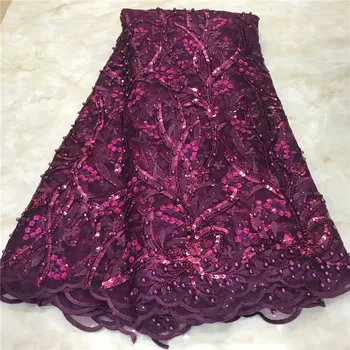 

High class French net lace fabric elegant tulle material with beads VRN272(5yards/lot) multi color