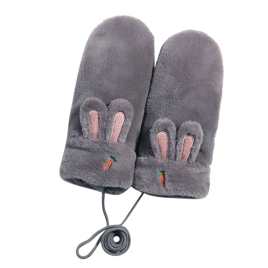 Серый Женские Мультяшные толстые теплые зимние перчатки guantes mujer, уличные Перчатки, варежки плюс бархатные рукавички guantes mujer - Цвет: Серый