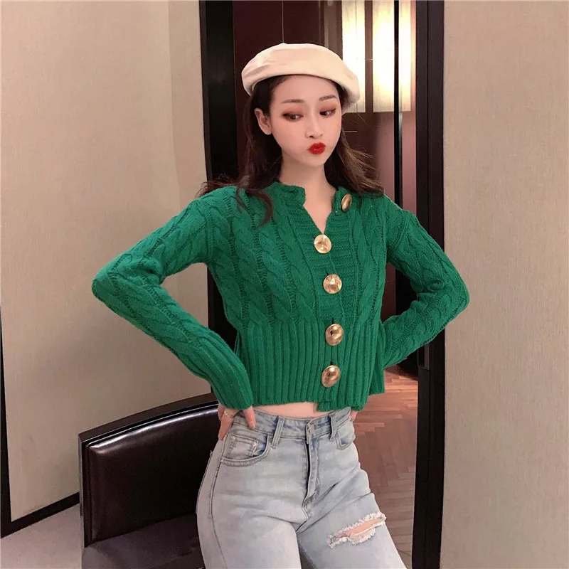 Spring and autumn new fashion big button thread twist sweater cardigan Spring and autumn new fashion big button thread twist sweater cardigan