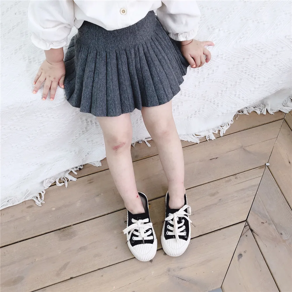 

Autumn Winter Baby Girls Skirt Soild Color Kids Knittd Pleated Skirts For Girl Korean Children's Cotton Skirt 1-5Y