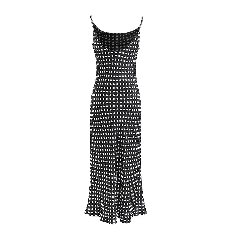 

19 Summer New Products Western Style Black Background Polka Dot Sleeveless Slim Fit Explicit Thin Long Strapped Dress WOMEN'S Dr