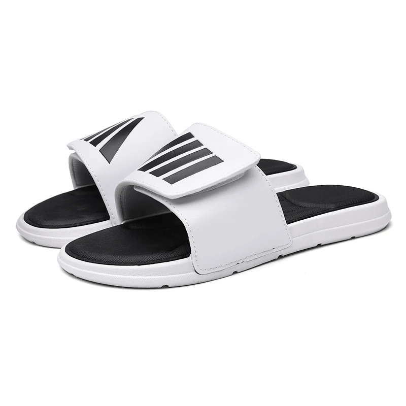 black and white striped flip flops