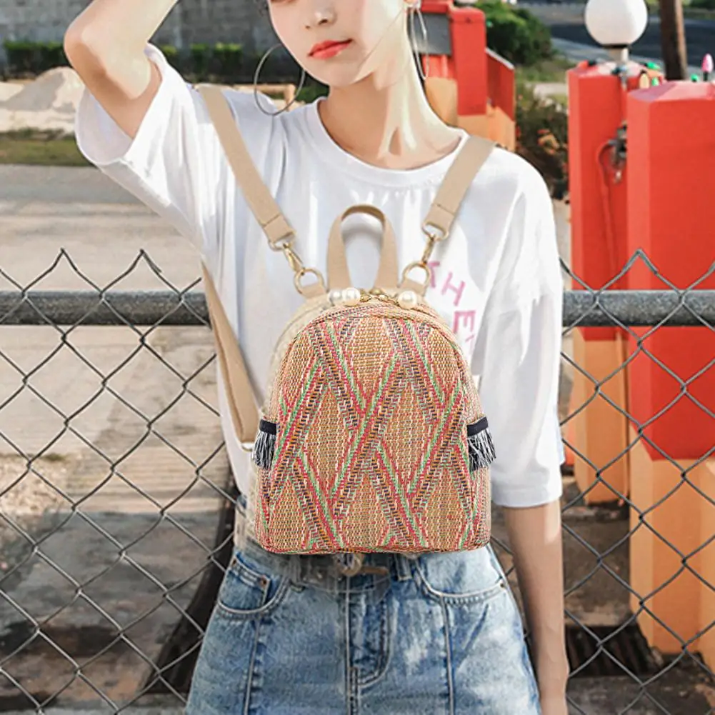 3 In 1 Anti Theft Women Straw Small Backpack Handmade Rattan Tassel Crossbody Girls Travel Bag 2021 Summer Beach Shoulder Bag