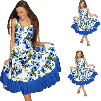 

Parent-child Mother and Daughter Matching Dresses Mum and Me Girls Summer Outfit