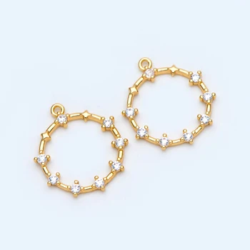 

10pcs CZ paved Gold Ring Pendants 21x18mm, 18K Gold plated Brass, Rhinestone Round Loop Circle Charms (GB-869-1)