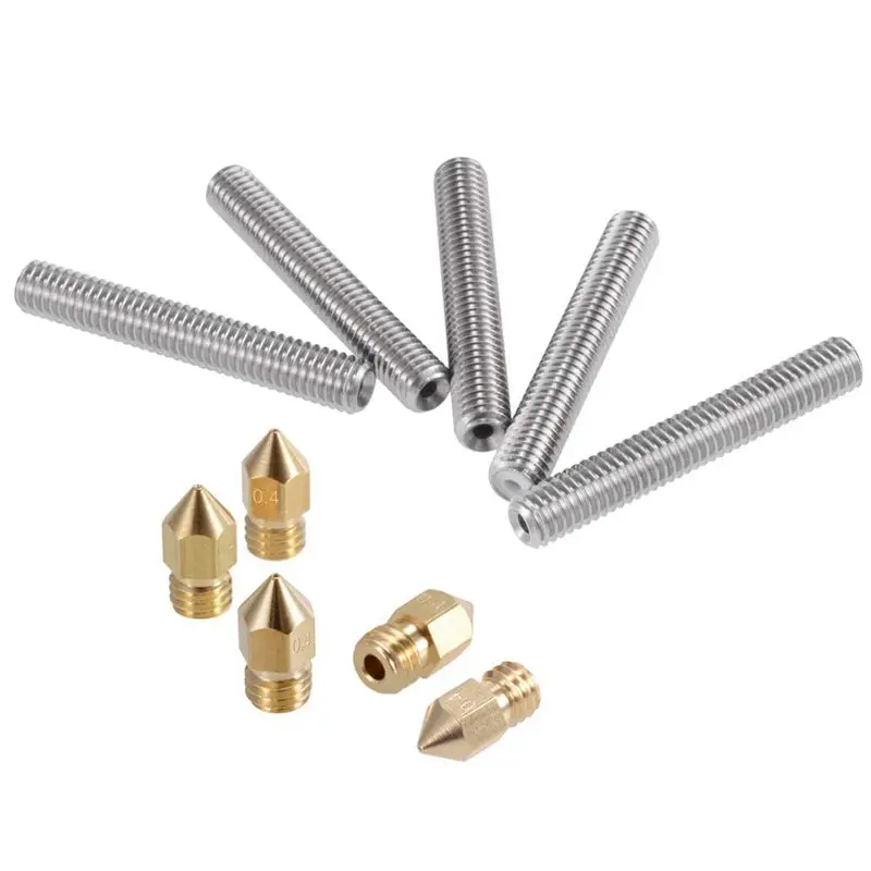 5pcs 0.4mm Head Brass Nozzles 5pcs 1.75mm Throat Tube Extruder Nozzle Print Heads For 3D Printer Accessories