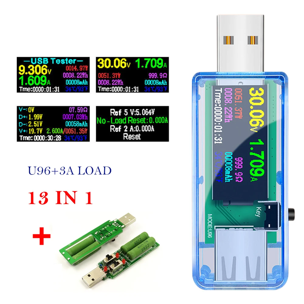 U96 USB тестер 13 в 1 Цифровой вольтметр постоянного тока амперимметрический