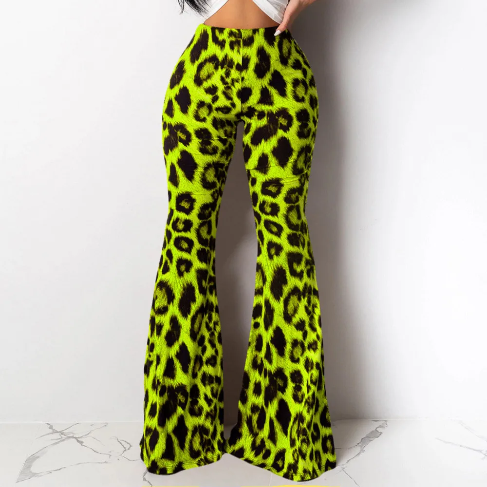 Boho летние женские Стрейчевые брюки нижнего белья женские тонкие леопардовые расклешенные брюки с высокой талией Модные женские длинные#3
