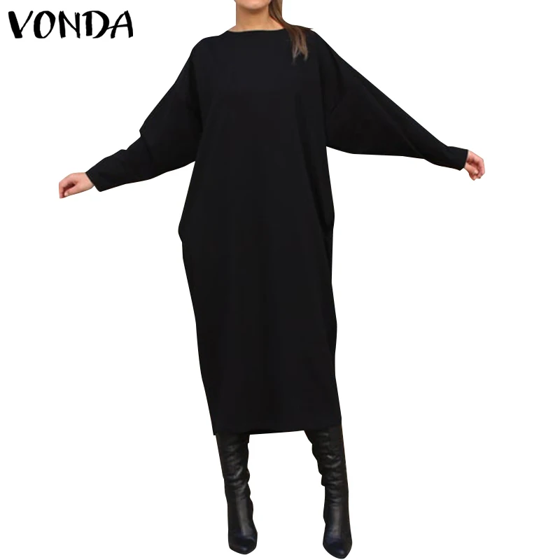 VONDA женское осеннее платье 2021 повседневное свободное рубашка до середины икры с