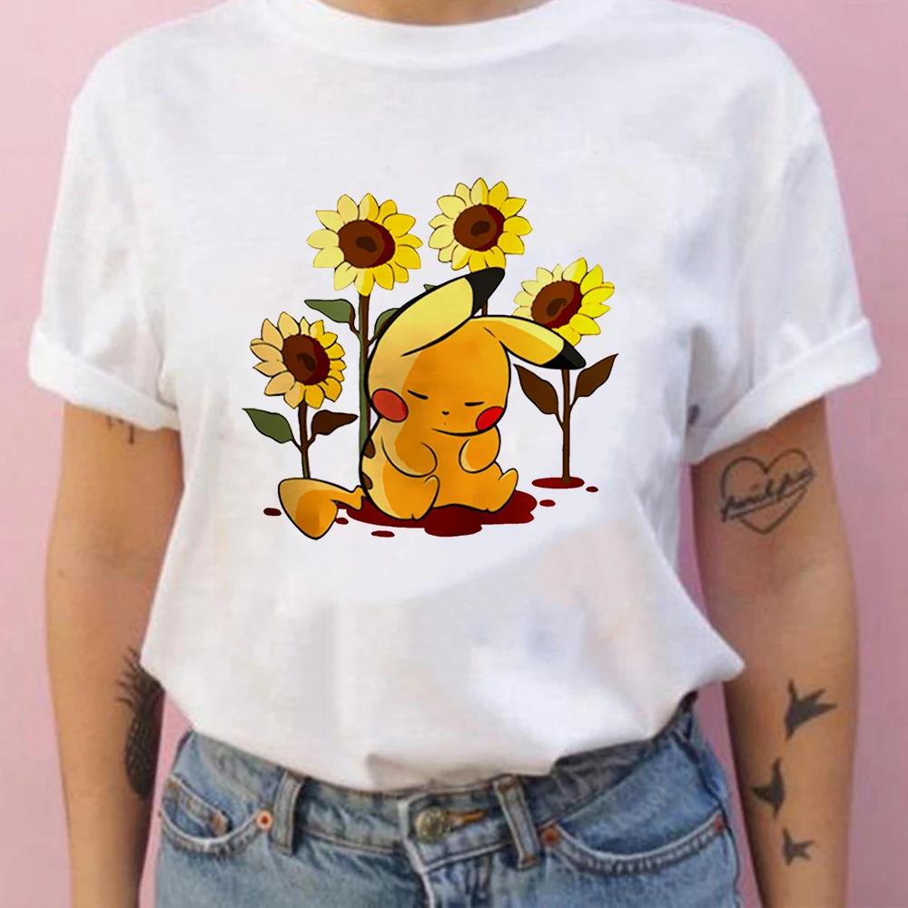 Топ модная новая футболка Женская дешевая популярная с Пикачу карманом монстром