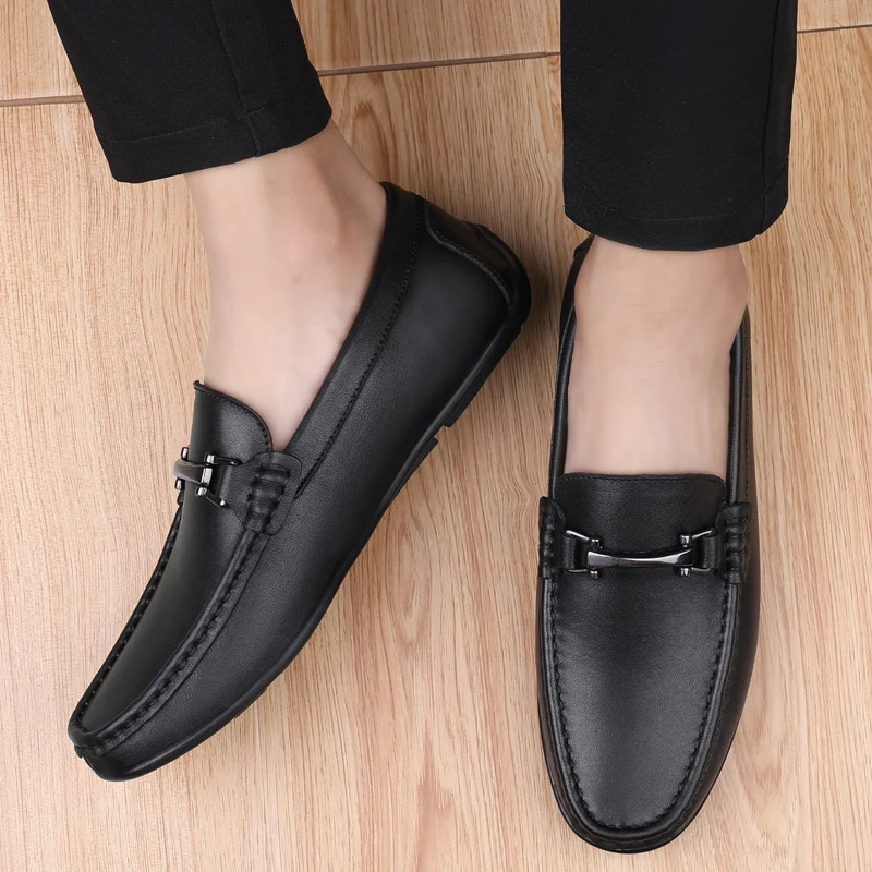 Winter Men Casual Shoes Genuine Leather Plus Velvet Mens Loafers Moccasins Breathable Slip on Black Brown * | Обувь