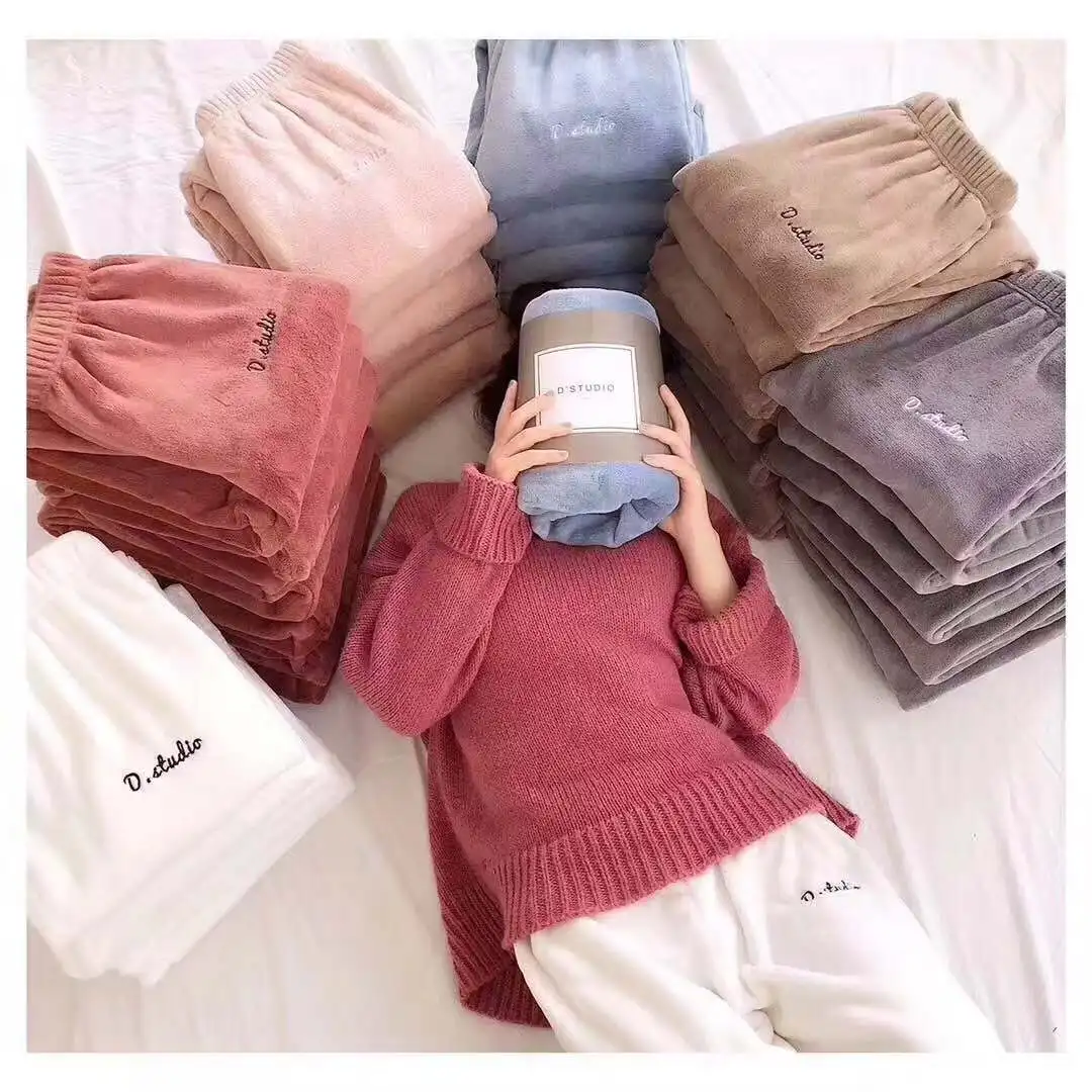 

Fairy Warm Pants Women's Autumn & Winter Household Beam Leg Sleep Pants Coral Velvet Thick Outer Wear Casual Pants Loose-Fit Laz