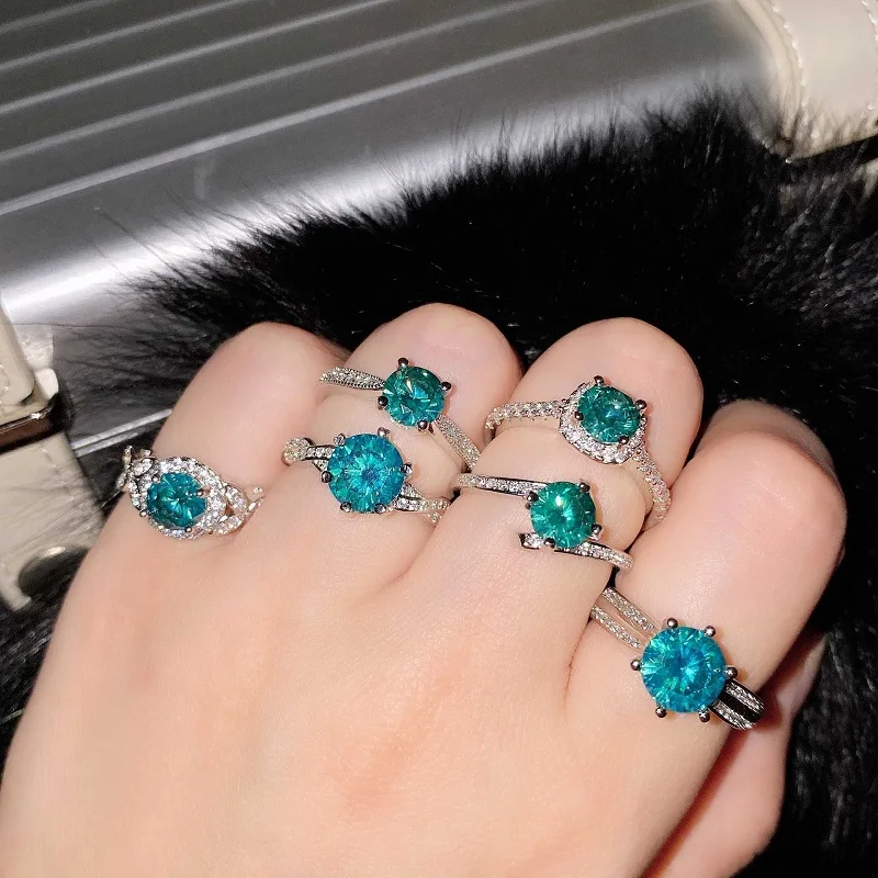 

Fashion Blue Starlight Zircon Ring Silver Color Claw Design Promise Ring Women's Luxury Wedding Engagement Ring Jewelry