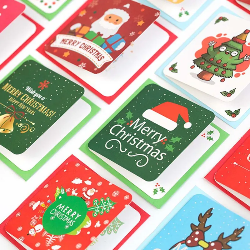24pcs Creative Merry Christmas Small Greeting Cards Kids Mini Christmas Greeting Cards New Year Postcard Gift Card Xmas Party