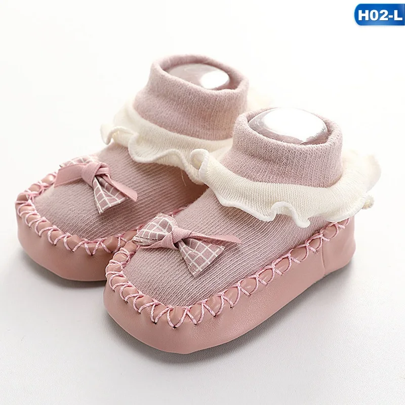 H02 Baby Socks Shoes Spring Autumn Cute Cartoon Anti-Slip Leather Sole Floor Socks Cotton Children Toddler Socks For Girls Boys - Цвет: H02