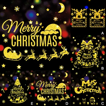 

Cute Christmas Sticker Reusable Waterproof PVC Shining Gold Christmas Elk Snowflake Wall Window Sicker Toy Decal Xmas Decoration