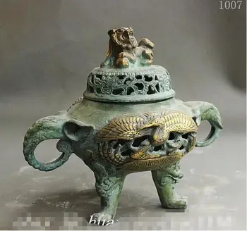 

YM 307 Chinese Buddhism Bronze Gilt Elephant Lion Phoenix Statue Incense Burner Censer