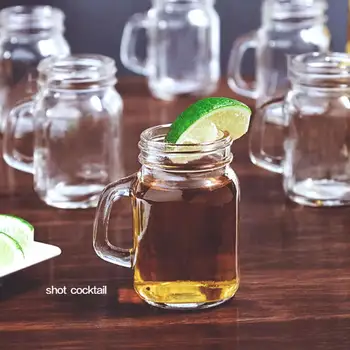 

3 Size Mini Mason Jar Shot Glasses Transparent Crystal Wine Glass With Handles Bar Club Party Vodka Spirits Whiskey Glass Gifts