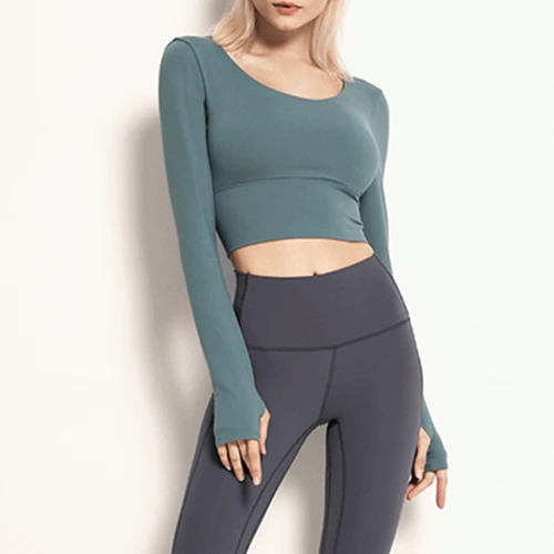 Yoga Shirts Workout Open Back Top Long Sleeve Crop Top Women Spring Autumn Gym Cross Back  Sports Shirt Short Sleeve Summer Deep Green