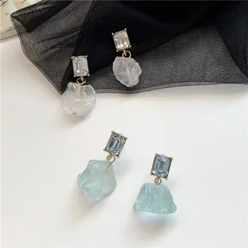 

Ice Cube Big Rhinestone Drop Earrings Mint Sweet Transparent Crystal Earrings