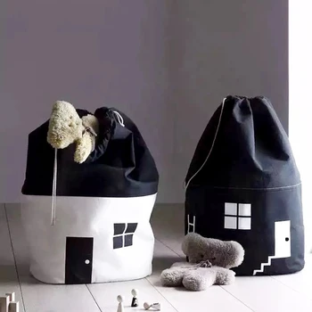 

Cute House Storage Bag Large Capacity Children Kids Toy Baby Cotton Canvas Storage Beam Port Pouch Home Room Decoration 65*35cm