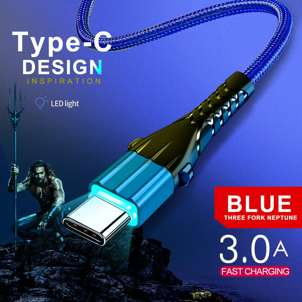 Кабель Twitch 3а usb type-C для samsung S9 S10 huawei P30 Xiaomi A2 Redmi Note 8 Quick Charge 3,0 кабель USB C для быстрой зарядки телефона - Цвет: Blue Type C Cable