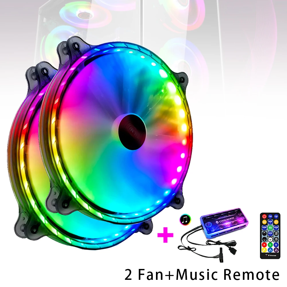 2 Fan Music Remote 20 см чехол для компьютера RGB Вентилятор охлаждения с пультом дистанционного управления Легкая установка 32 светодиодный процессор 11 лопастей большой объем воздуха тихий цветной - Цвет лезвия: 2 Fan Music Remote