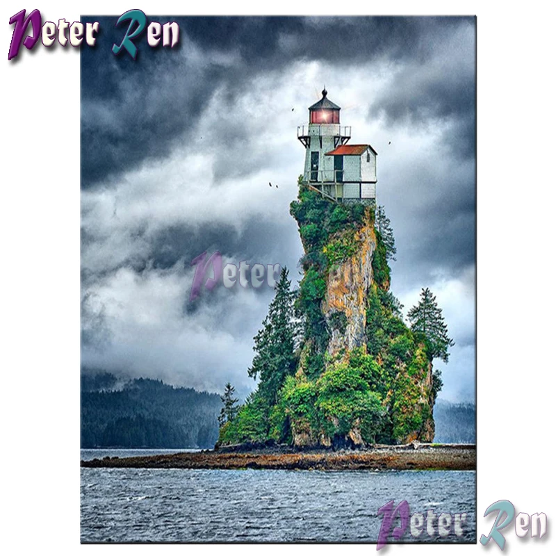 

5d Landscape lighthouse Diamond painting Diy Square/round Rhinestones cross stitch embroidery picture Modern home decoration