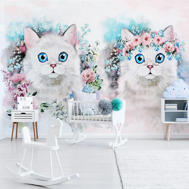Фотообои на заказ 3D фото обои цветок кошка девушка комната детская спальня декоративный фон Настенные обои живопись