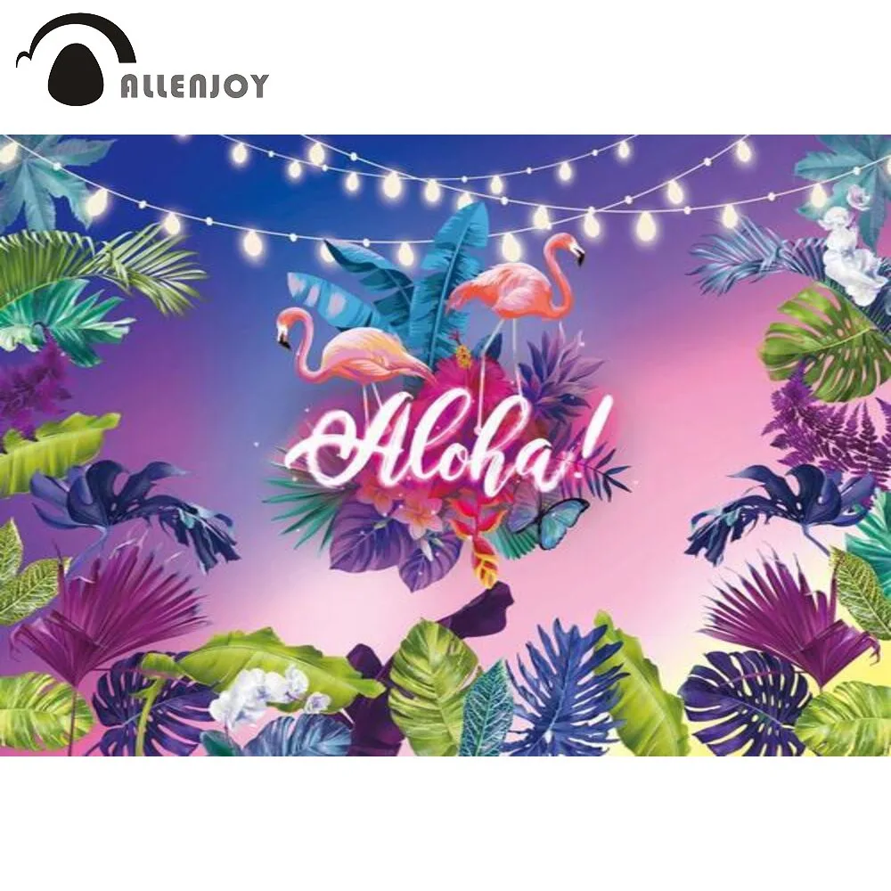 Allenjoy Aloha Holiday Summer Birthday Party Background Lights Night Flamingo Tropical Leaves Butterfly Photography Backdrop | Электроника